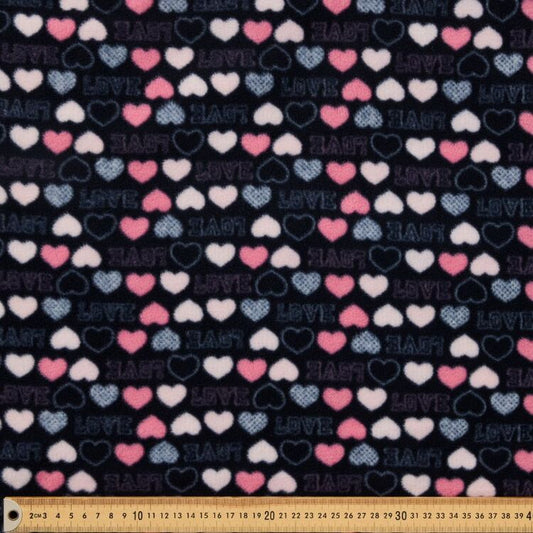 Fleece - Hearts Multi on Navy