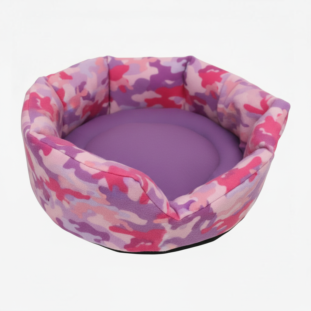 Cuddle Cup in Camo Pink fleece with medium purple inner