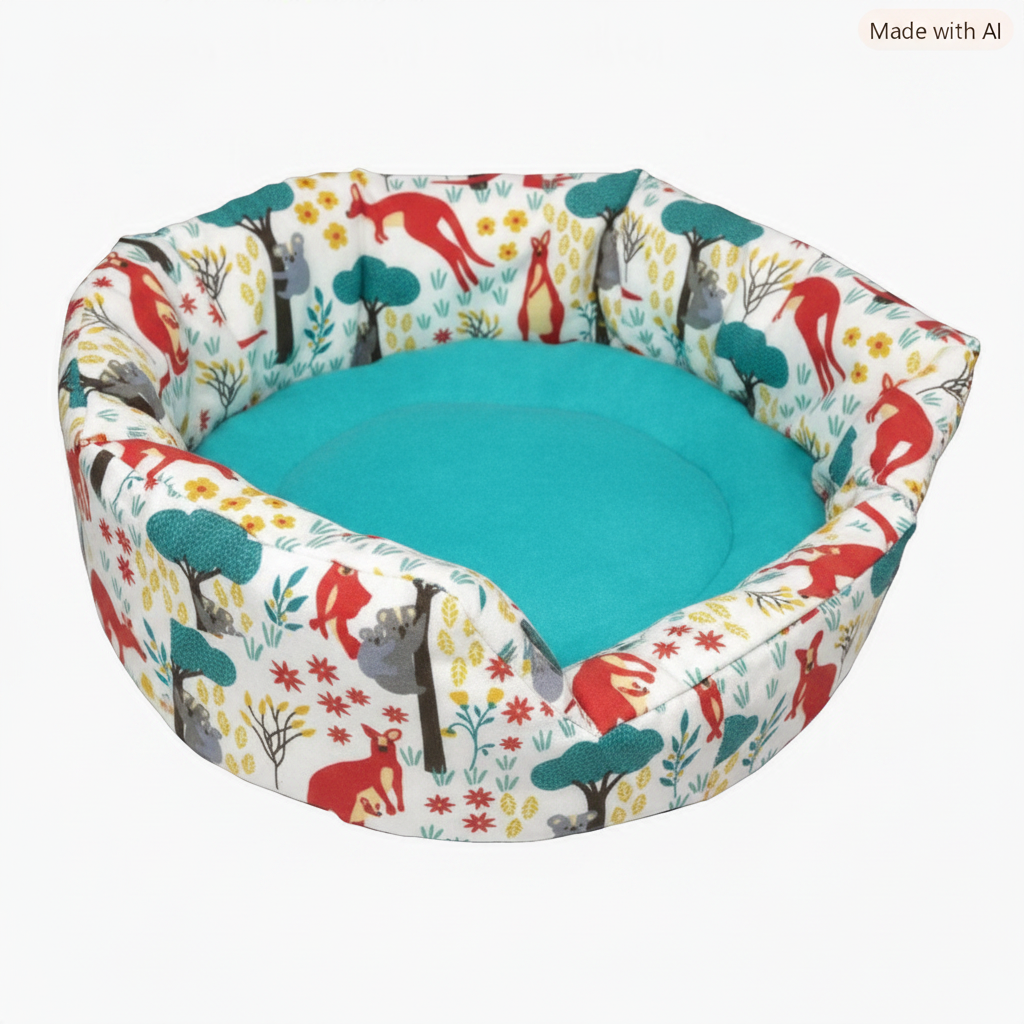 Cuddle Cup in Kangaroos & Koalas fabric with aqua inner