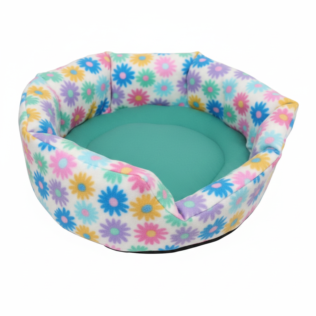 Cuddle Cup in Pastel Daisies fleece with green-teal inner