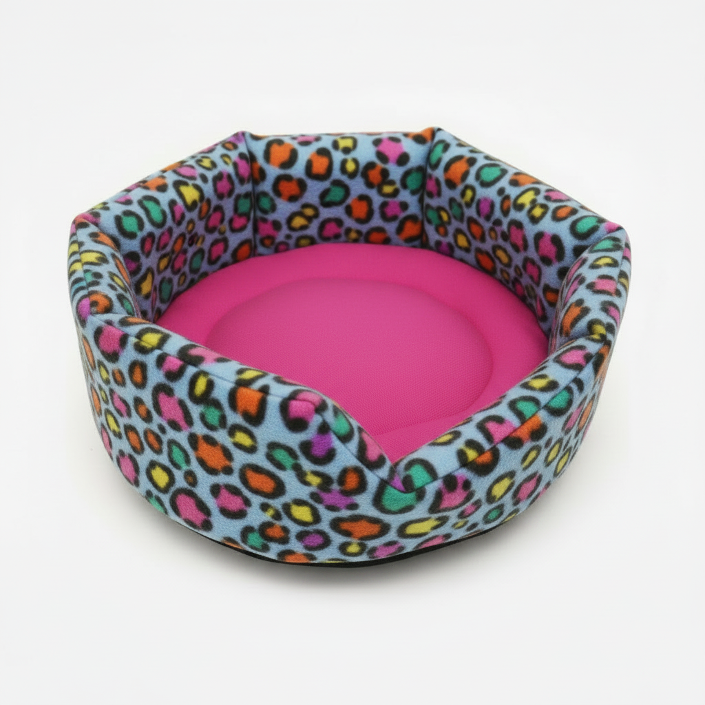 Cuddle Cup in Rainbow Leopard fleece with pink inner