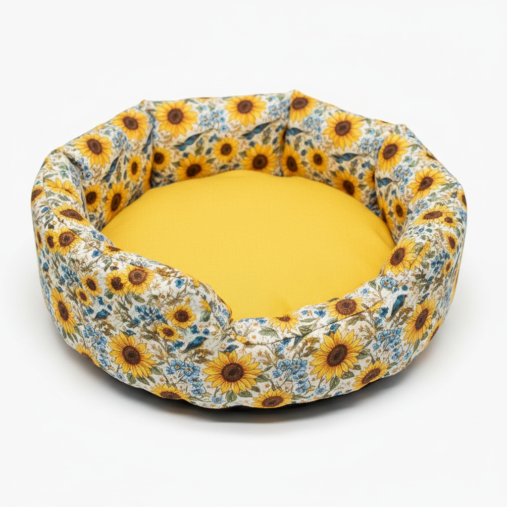 Cuddle Cup in Sunflowers & Birds fabric with yellow inner